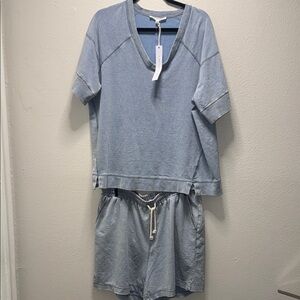 Jane and Delancey Light Blue Short Sleeve V‑Neck Lounge Set